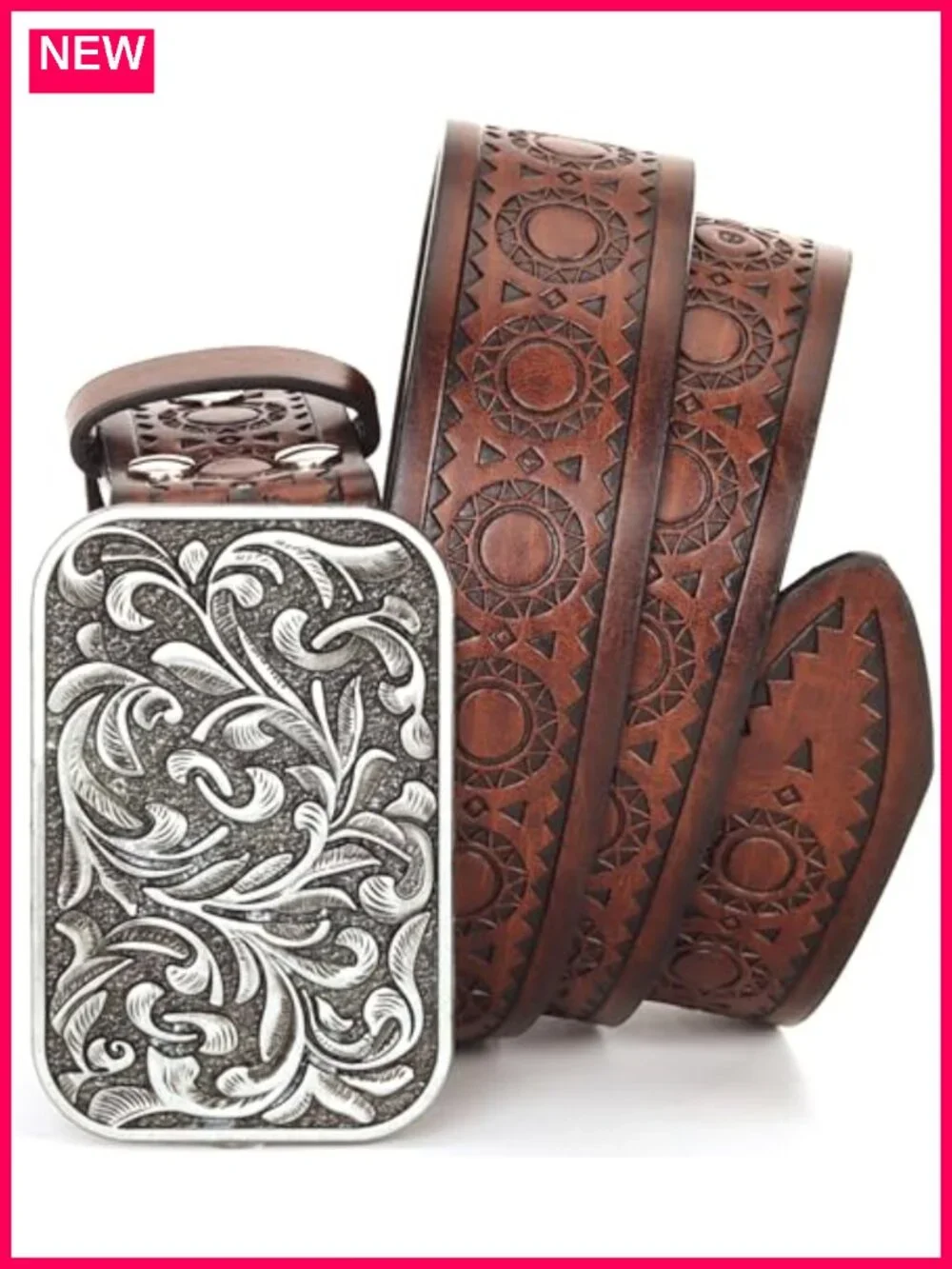 Vintage Western Belt Women Men PU Leather Adjustable Cowgirl Engraved